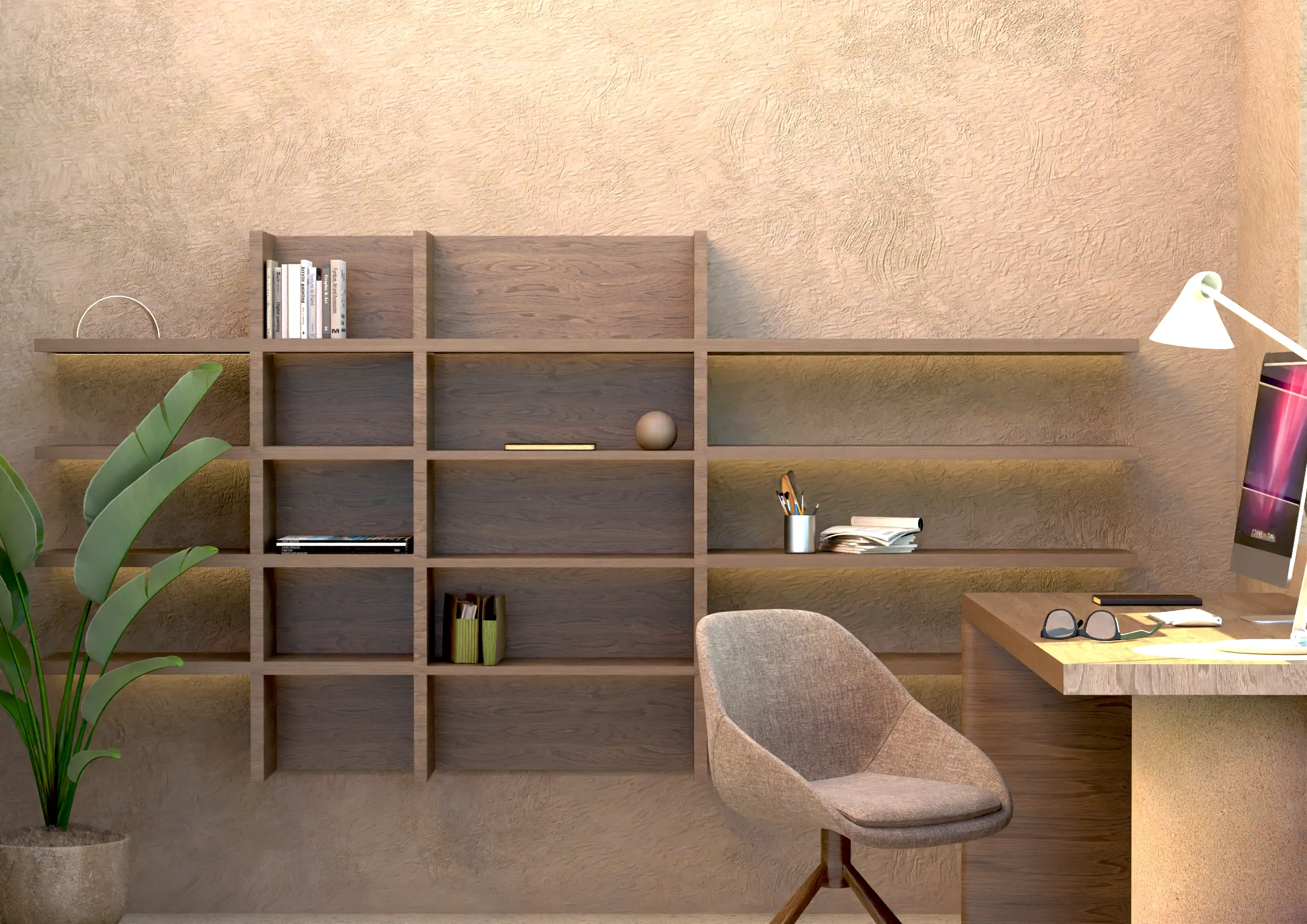 Detailed view of wall shelving